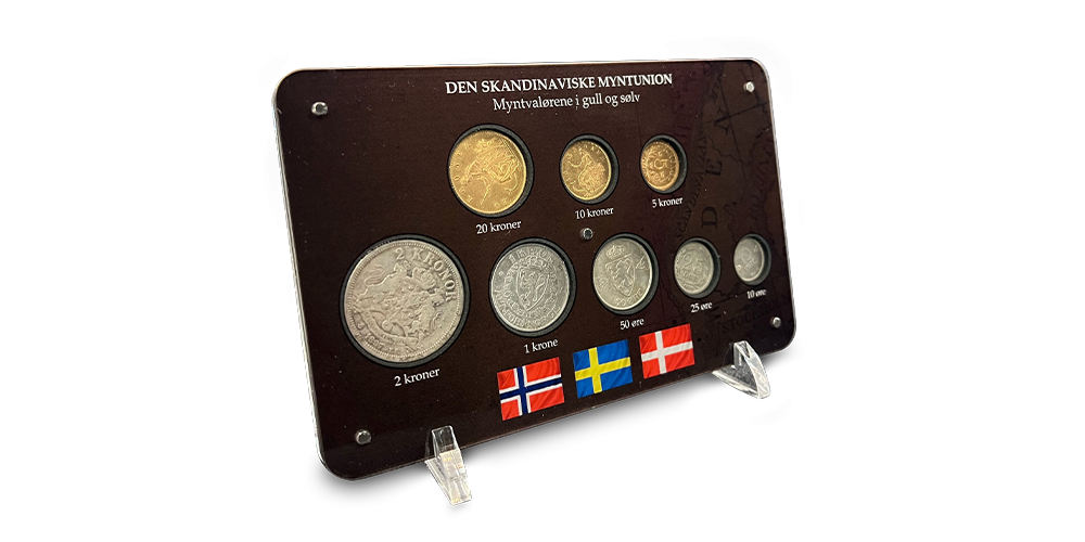 Skandinavisk myntvalørsett i gull og sølv